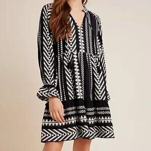 MAEVE ANTHROPOLOGIE Dominique tunic black and white tribal pattern short dress